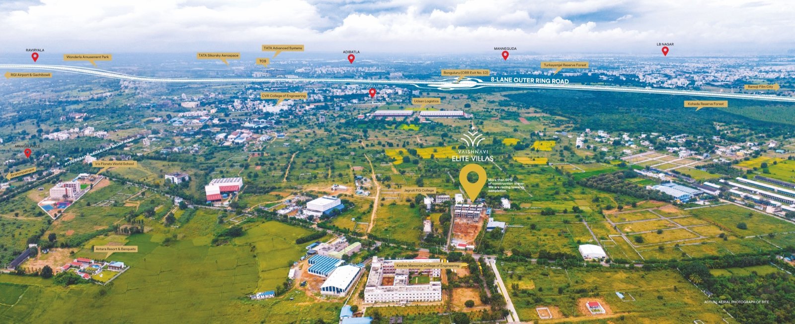 Drone View - Vaishnavi Elite Villas Gated Community in Adibatla